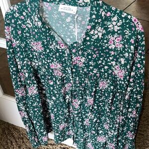 Emily Wonder Dark Green and Pink Floral Blouse